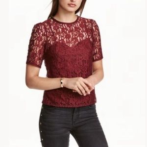 H&M lace burgundy top